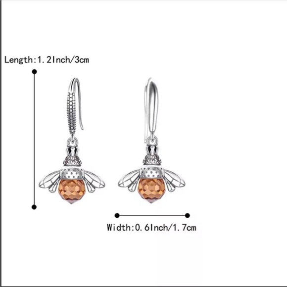 New 925 Silver Stylish Cute Bee Champagne Earrings - Picture 4 of 4